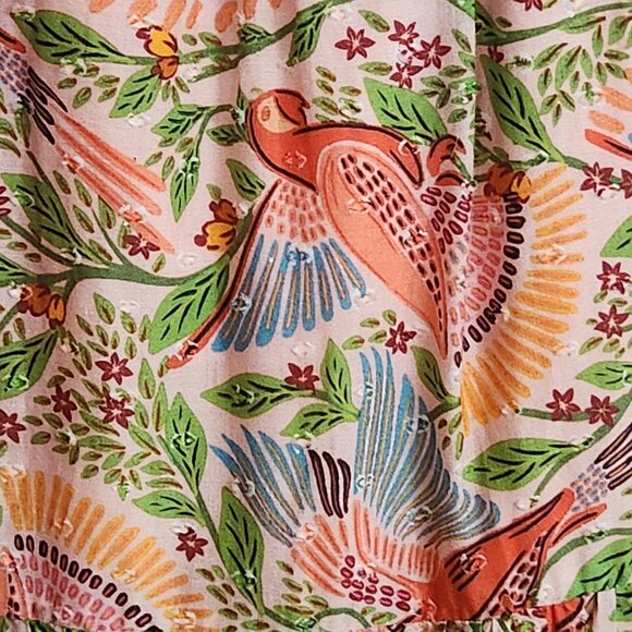 FARM Rio Pink Floral Macaw Print Puff Sleeve Midi Dress Size M - Picture 10 of 17